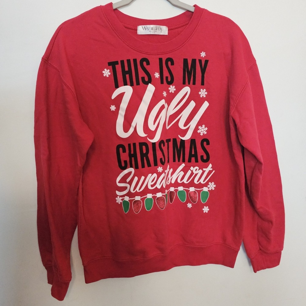 Wound Up Ugly Christmas‎ Sweatshirt Red Party Holiday Novelty Large